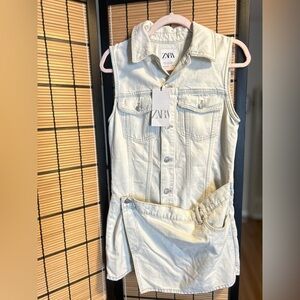 ZARA Casual Style Denim Sleeveless Cotton Dresses